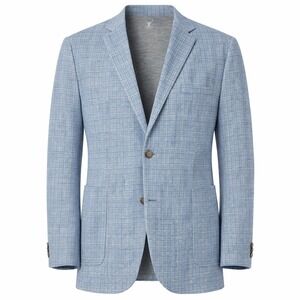 Nicoby Blue Plaid Stretch Sport Coat XXL Unstructured Modern Knit Blazer Wedding